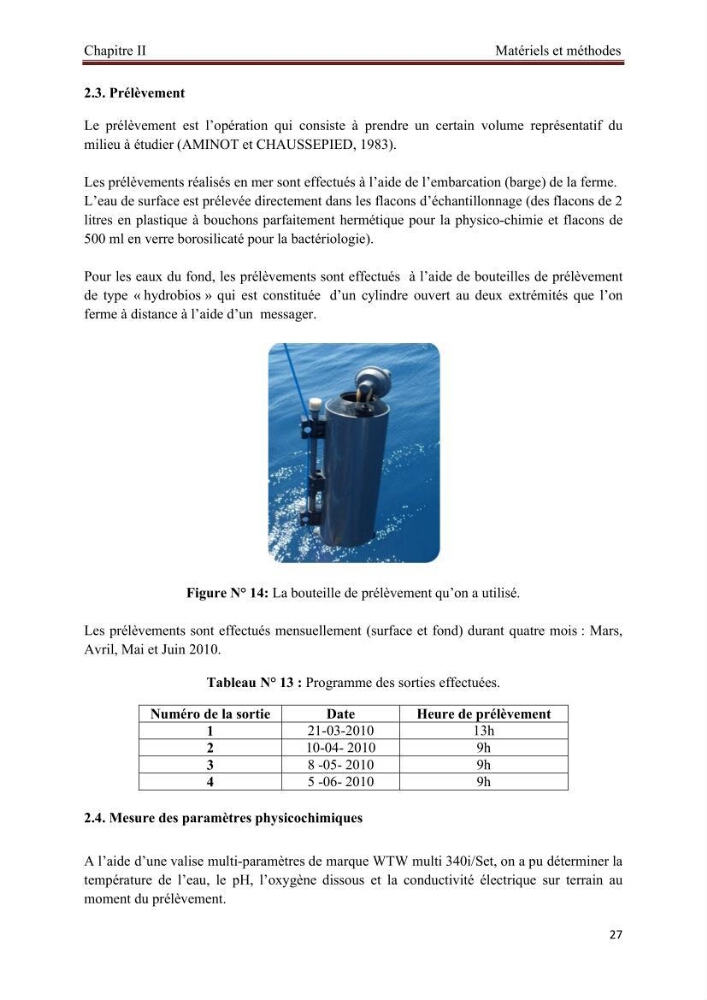 Caractérisation physico-chimique et bactériologique des eaux de la ferme d\'élevage de poissons marins d\'Azeffoun (Willaya de Tizi Ouzou):