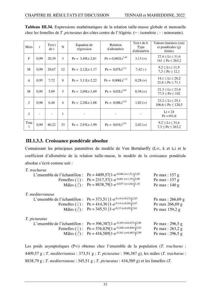 Contribution à l\'étude de l\'âge et de la croissance des espèces du genre Trachurus ( Téléostéens, Carangidae ) de la région centre du littoral algérien.