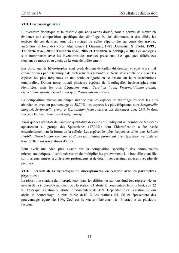 La corrélation entre les paramètres physiques et la densité de microplancton dans la côte Algérienne: région centrale