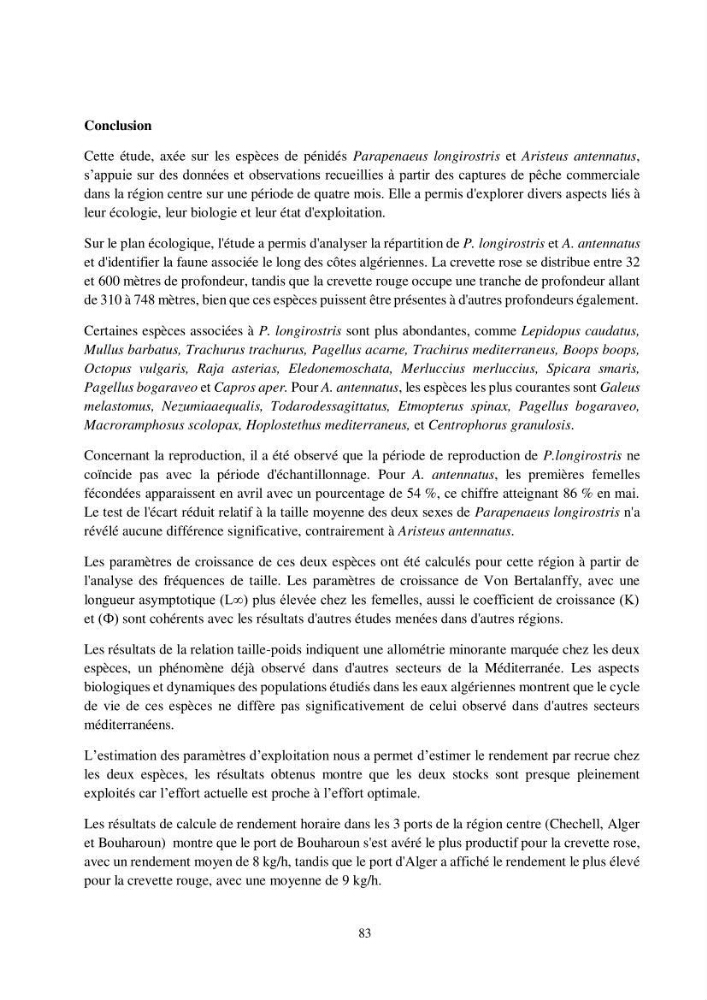 Ecologie et exploitation des crevettes Péneides dans le centre algérien