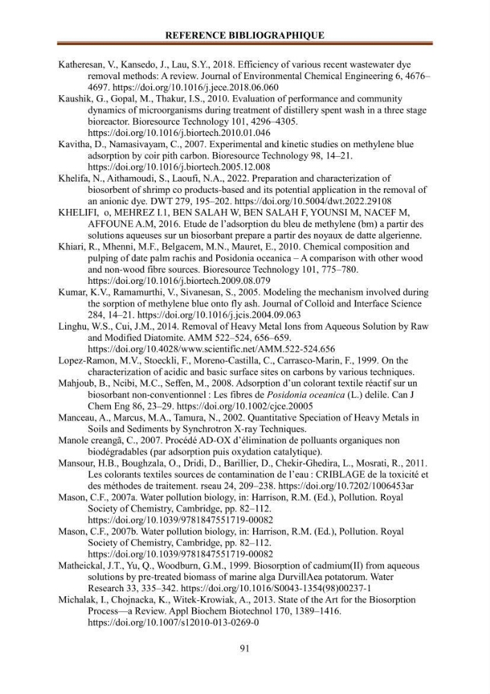 Etude de la valorisation d\'une biomasse marine en vue de son utilisation pour le traitement de l\'eau