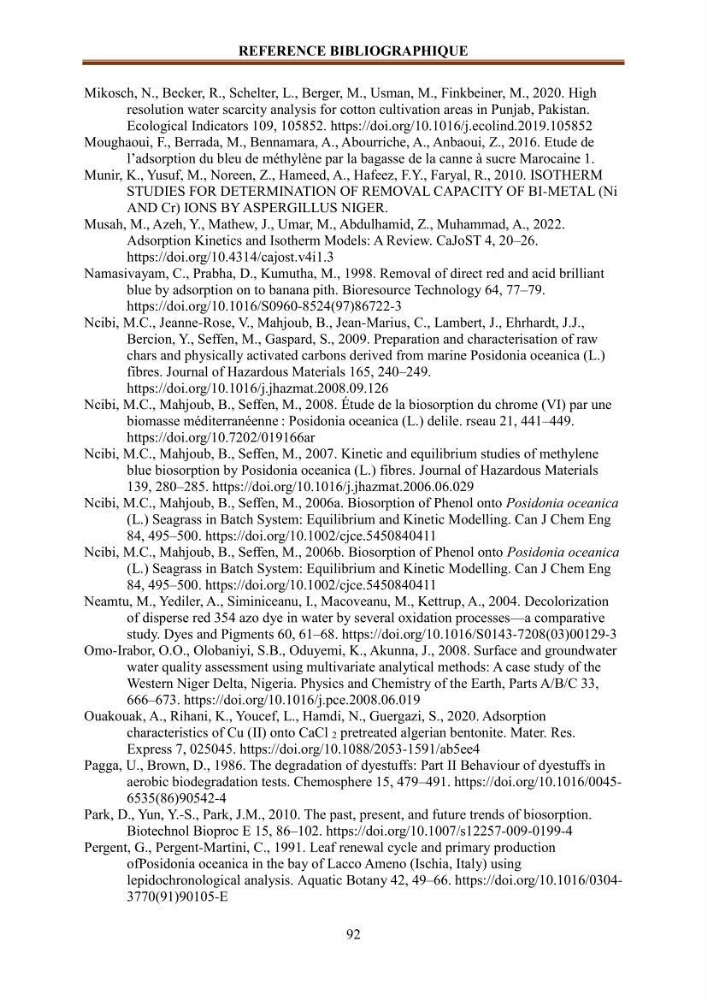 Etude de la valorisation d\'une biomasse marine en vue de son utilisation pour le traitement de l\'eau