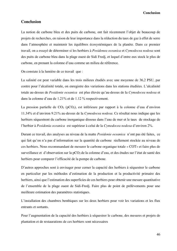 Estimation du carbone bleu dans les herbiers sous-marins de Sidi-Fredj: Cymodocea nodosa et Posidonia oceanica.
