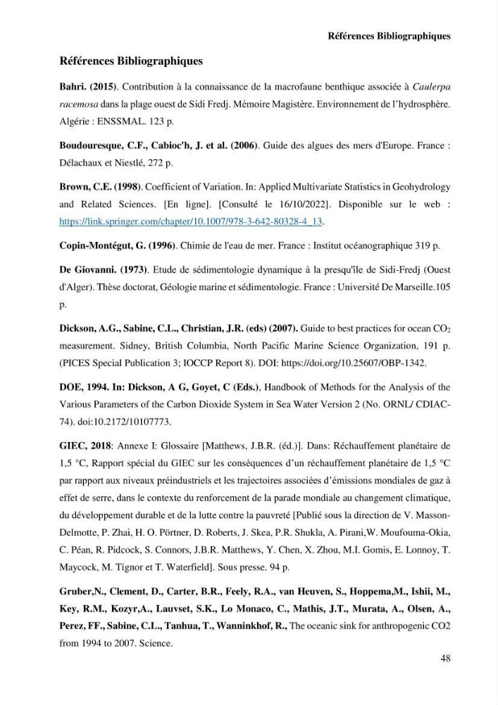 Estimation du carbone bleu dans les herbiers sous-marins de Sidi-Fredj: Cymodocea nodosa et Posidonia oceanica.