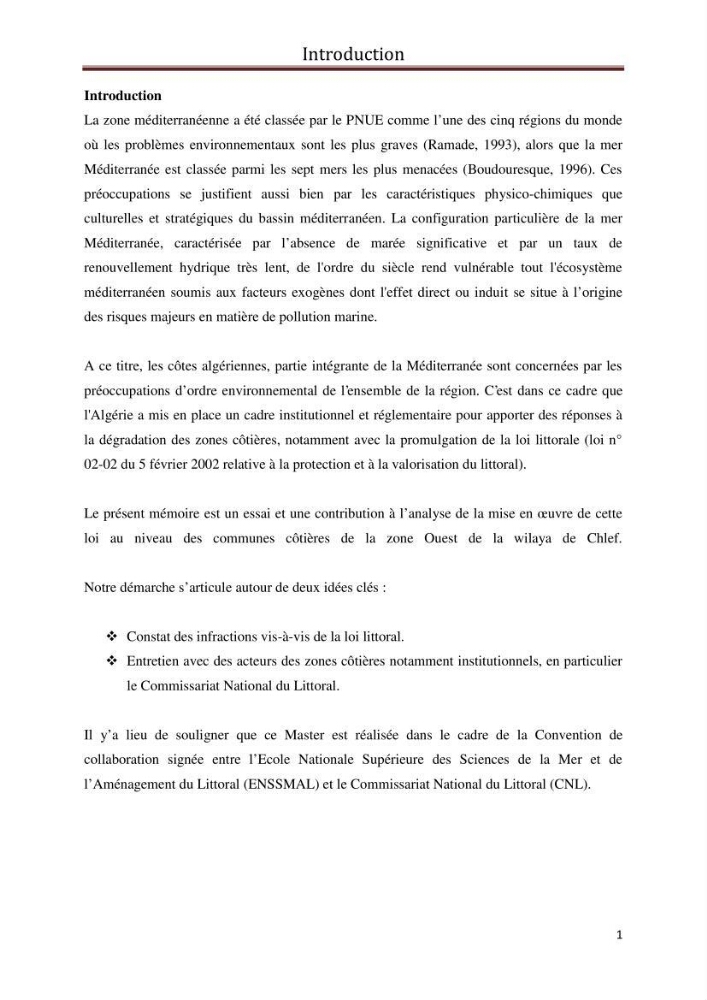 Evaluation de l\'état de mise en oeuvre de la loi 02-02 du 5 février 2002 relative à la protection et à la valorisation du littoral