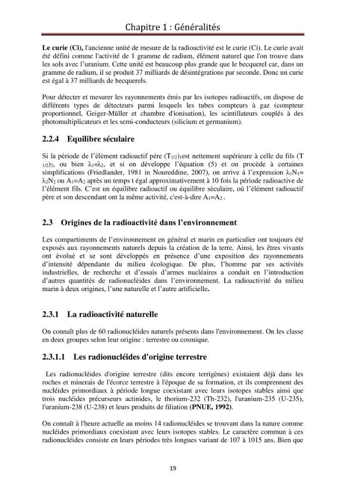 Détermination de la pollution radioactive dans les sédiments marins de la baie d\'Alger: