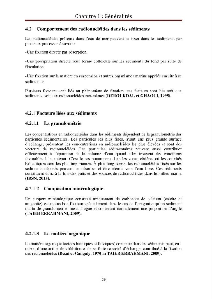 Détermination de la pollution radioactive dans les sédiments marins de la baie d\'Alger: