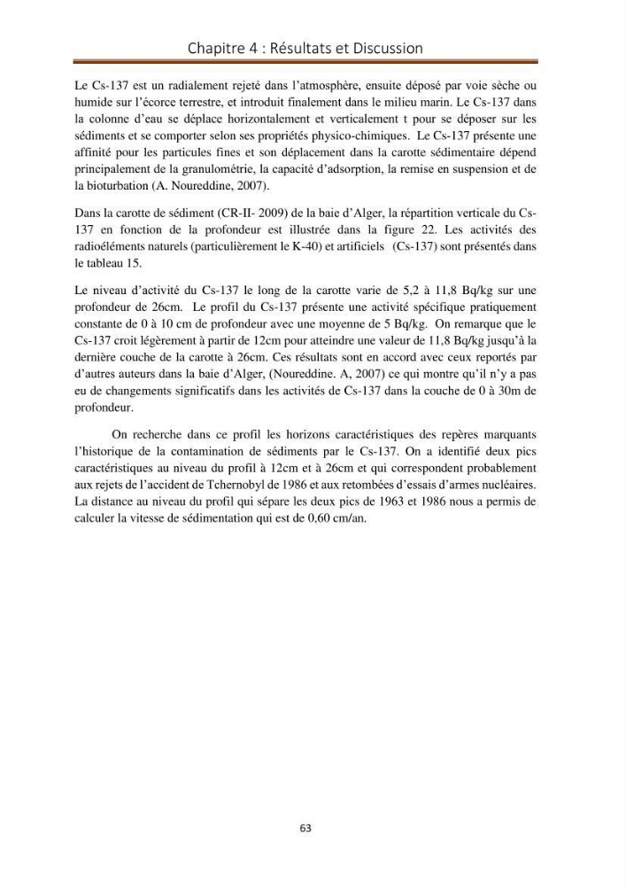Détermination de la pollution radioactive dans les sédiments marins de la baie d\'Alger: