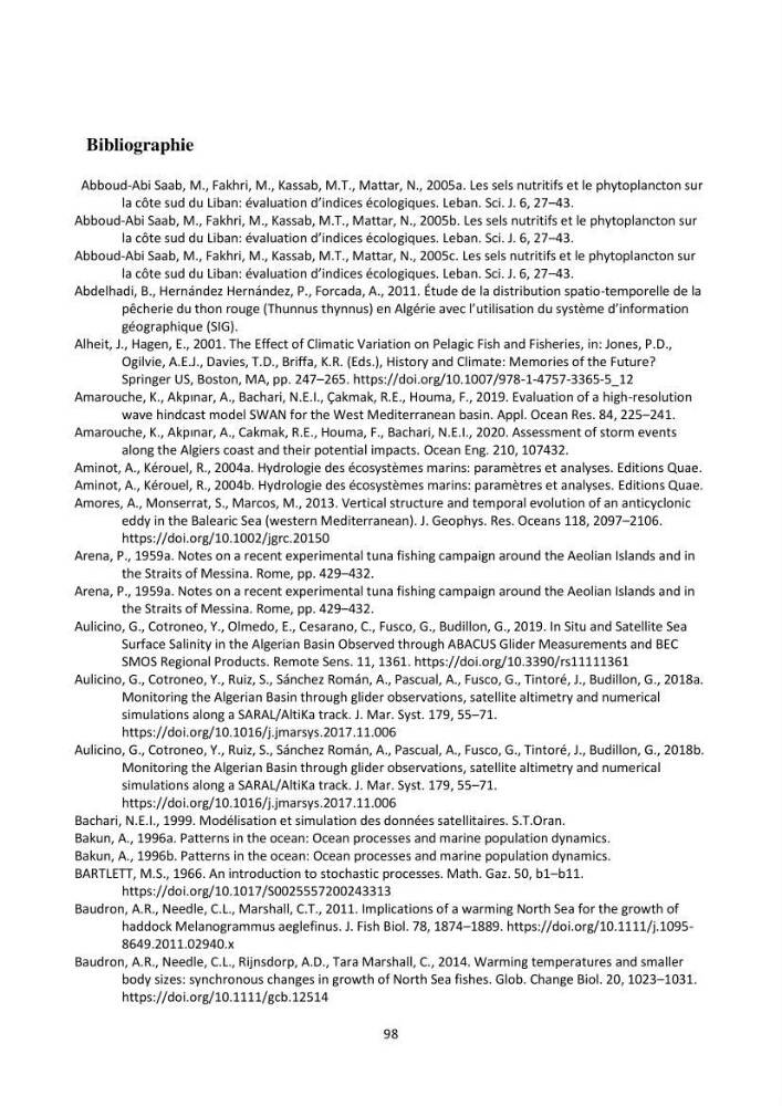 Contribution de la télédétection à la pêche du grand Pélagique Thunnus thynnus (linnaeus, 1758) dans la cote algérienne