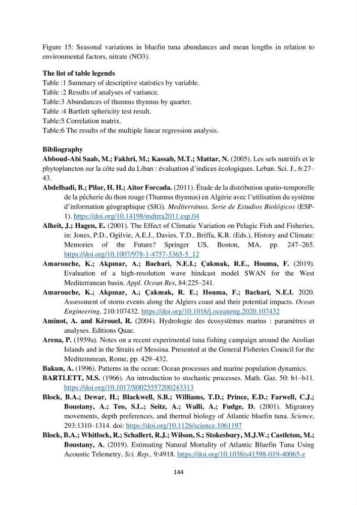 Contribution de la télédétection à la pêche du grand Pélagique Thunnus thynnus (linnaeus, 1758) dans la cote algérienne