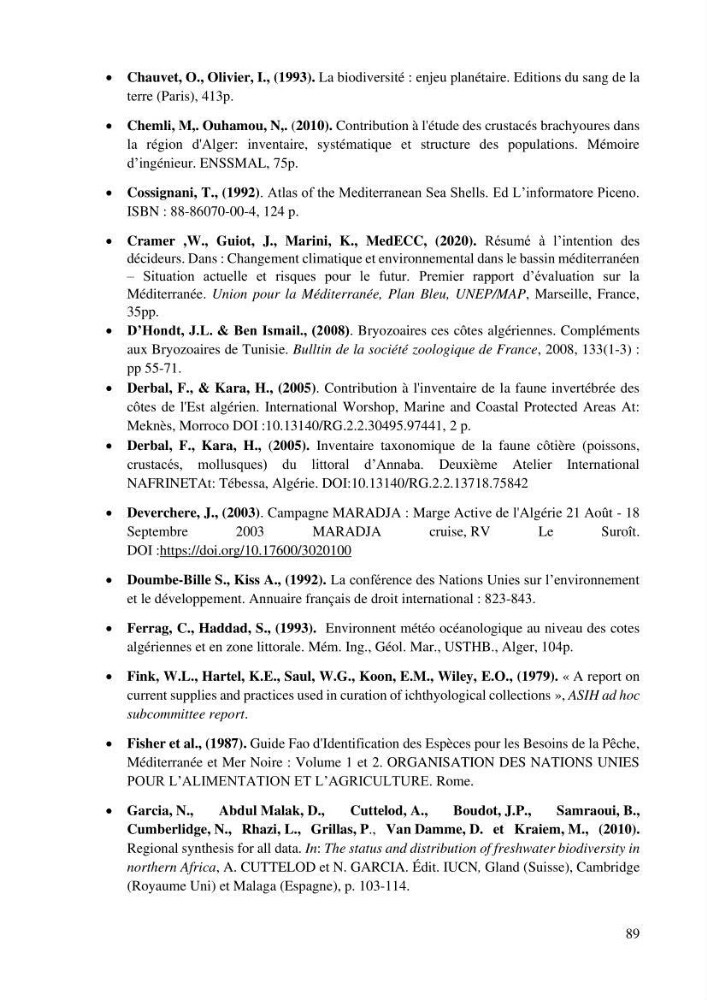 Inventaire et Systématique de quelques Invertébrés et VertébrésMarins de la côte Algérienne: