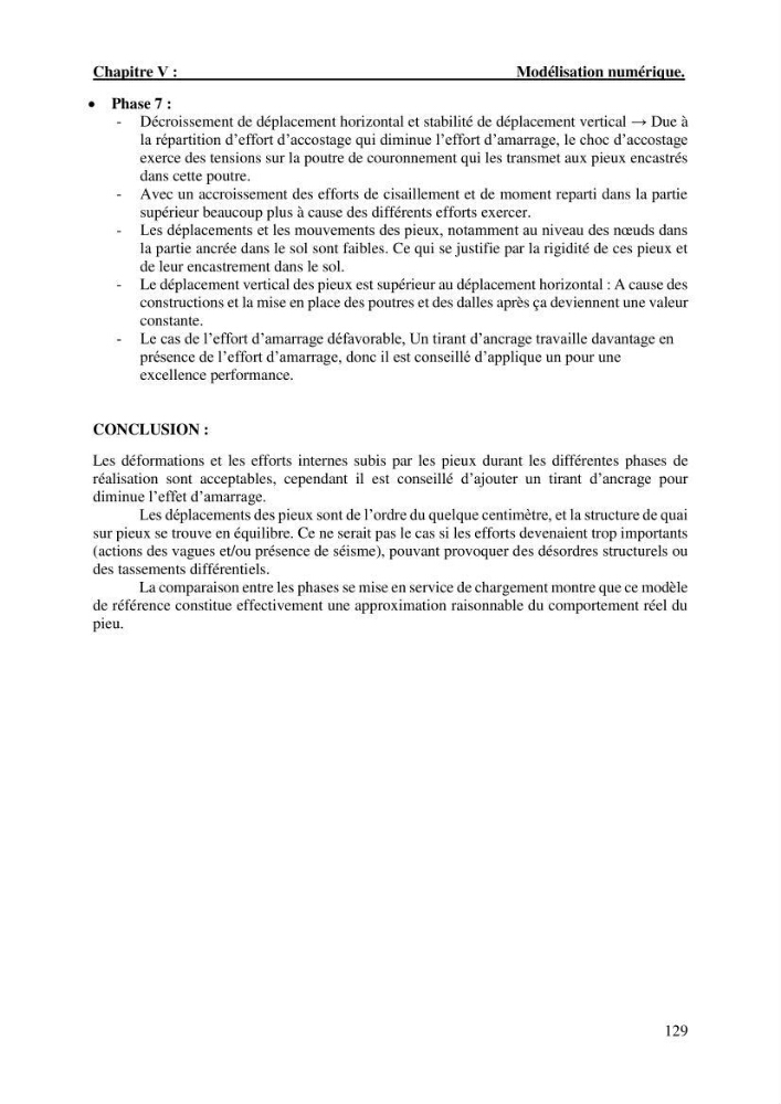 Dimensionnement d\'un quai sur pieux: cas marina baie d\'Alger