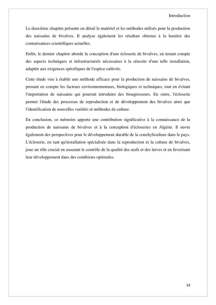 Conception d’une ferme aquacole et essai de production de naissains de bivalves