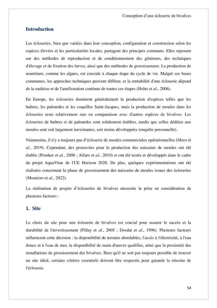 Conception d’une ferme aquacole et essai de production de naissains de bivalves