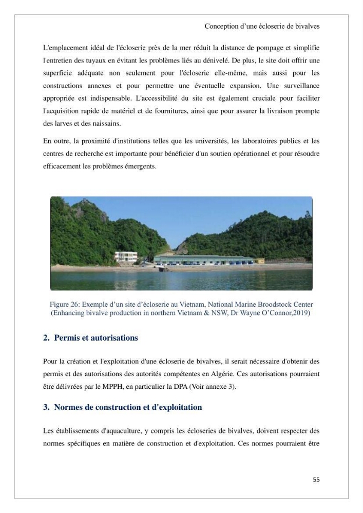 Conception d’une ferme aquacole et essai de production de naissains de bivalves