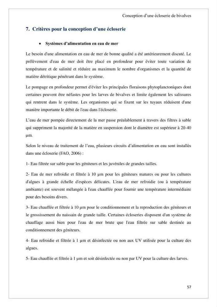 Conception d’une ferme aquacole et essai de production de naissains de bivalves