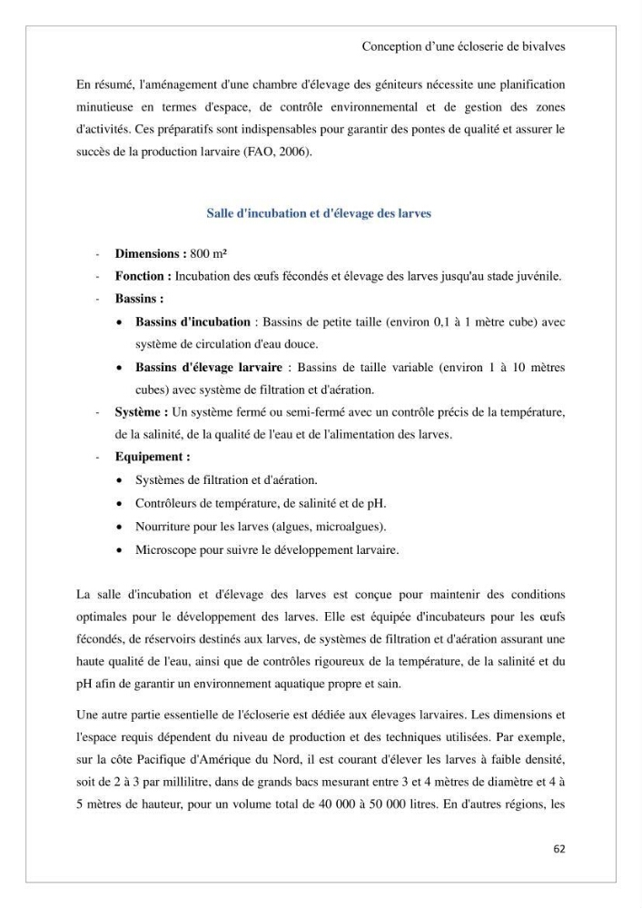 Conception d’une ferme aquacole et essai de production de naissains de bivalves
