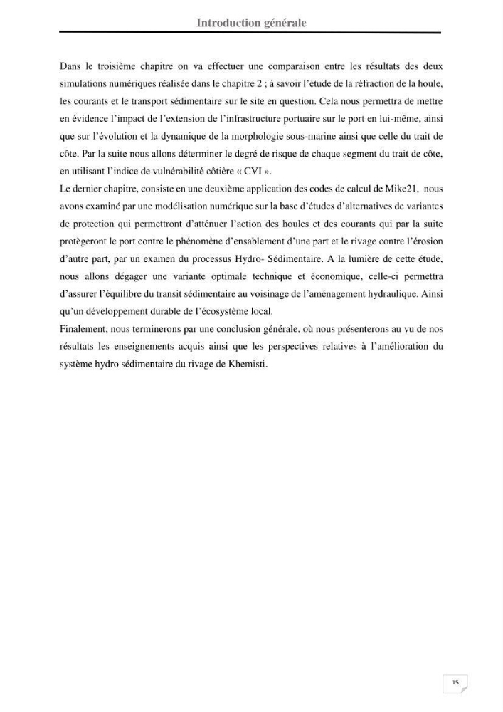 Etude hydrosédimentaire du rivage de Khemisti