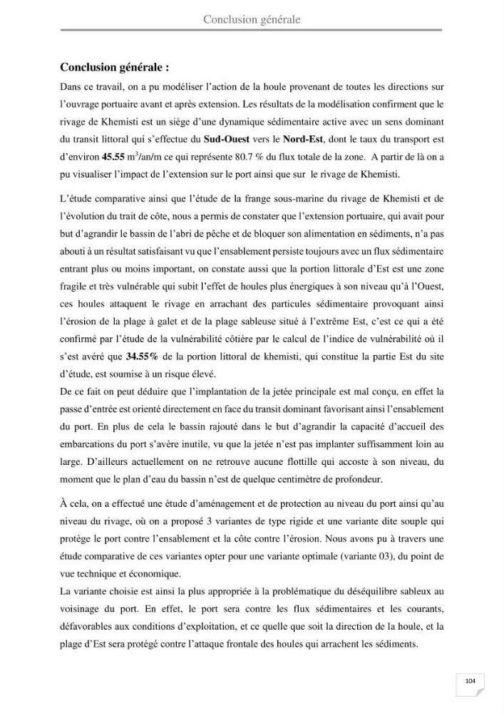 Etude hydrosédimentaire du rivage de Khemisti