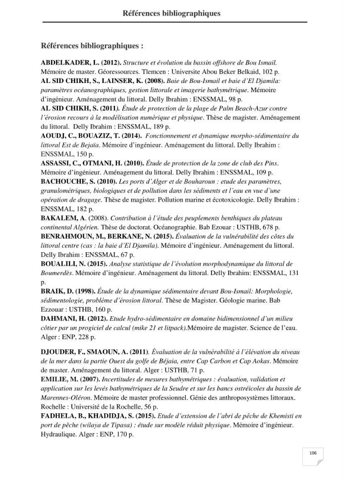 Etude hydrosédimentaire du rivage de Khemisti