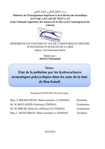 Etat de la pollution par les hydrocarbures aromatiques polycycliques dans les eaux de la baie de Bou-Ismail Etat de la pollution par les hydrocarbures aromatiques polycycliques dans les eaux de la baie de Bou-Ismail