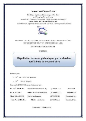 élimination des composées phénolique par le charbon actif à base de noyaux d'olives élimination des composées phénolique par le charbon actif à base de noyaux d'olives
