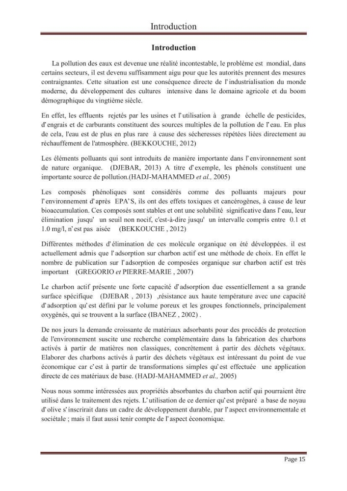 élimination des composées phénolique par le charbon actif à base de noyaux d\'olives