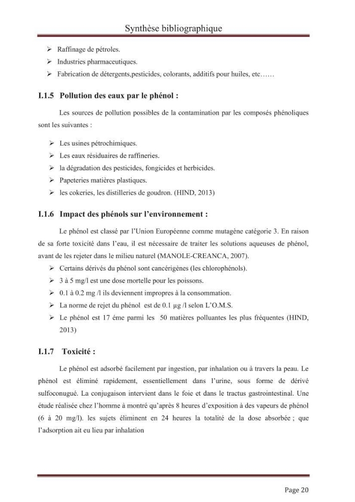 élimination des composées phénolique par le charbon actif à base de noyaux d\'olives