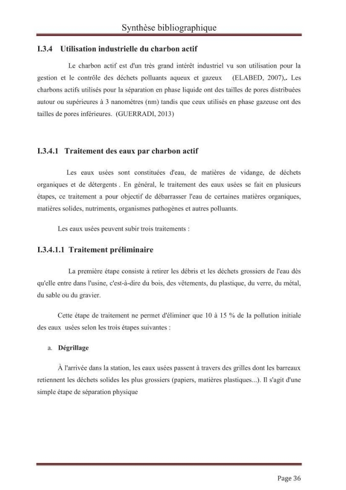 élimination des composées phénolique par le charbon actif à base de noyaux d\'olives