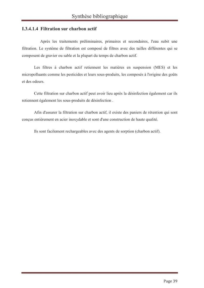 élimination des composées phénolique par le charbon actif à base de noyaux d\'olives