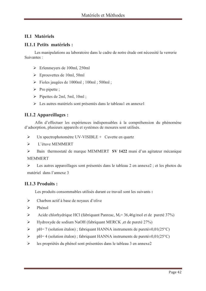 élimination des composées phénolique par le charbon actif à base de noyaux d\'olives