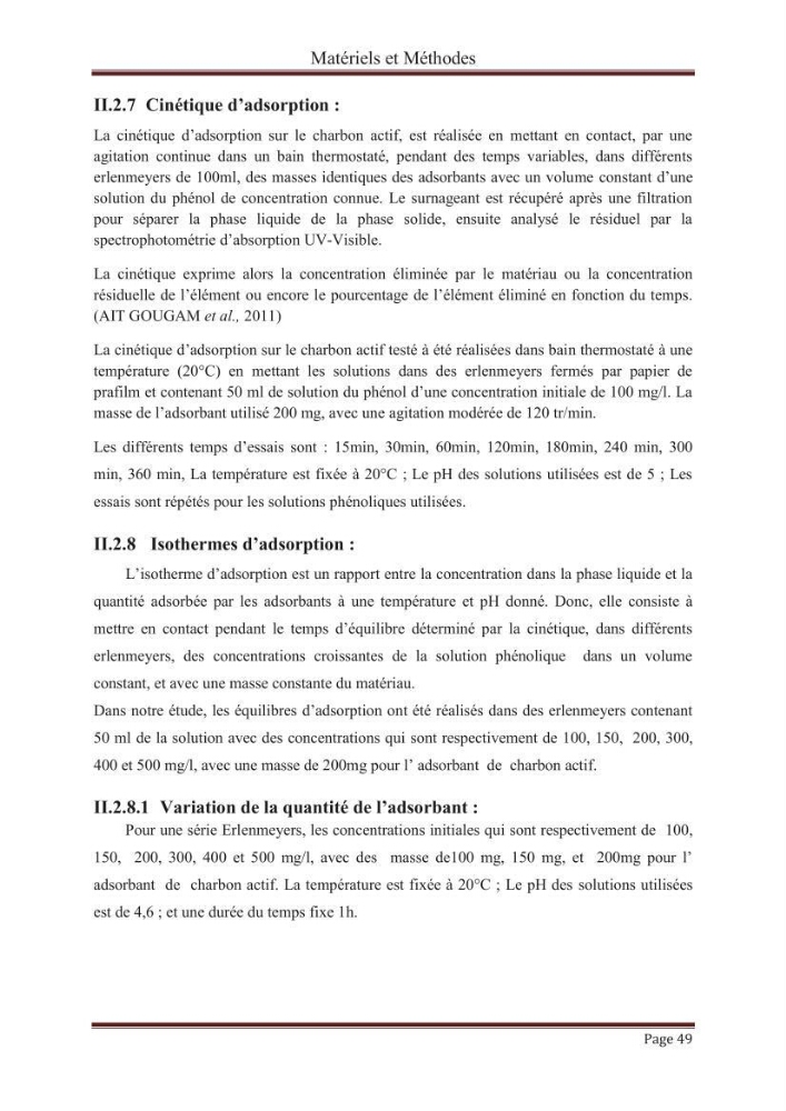 élimination des composées phénolique par le charbon actif à base de noyaux d\'olives