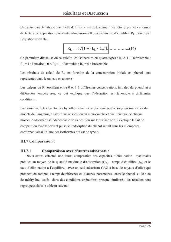 élimination des composées phénolique par le charbon actif à base de noyaux d\'olives