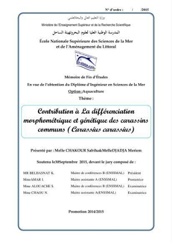 Contribution à la différenciation morphométrique et génétique des carassins communs (Carassius carassius): Contribution à la différenciation morphométrique et génétique des carassins communs (Carassius carassius):