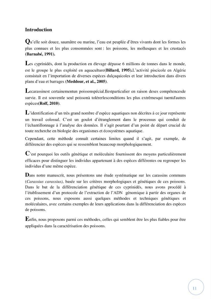 Contribution à la différenciation morphométrique et génétique des carassins communs (Carassius carassius):