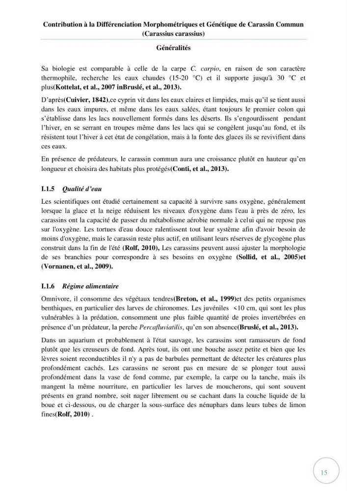 Contribution à la différenciation morphométrique et génétique des carassins communs (Carassius carassius):
