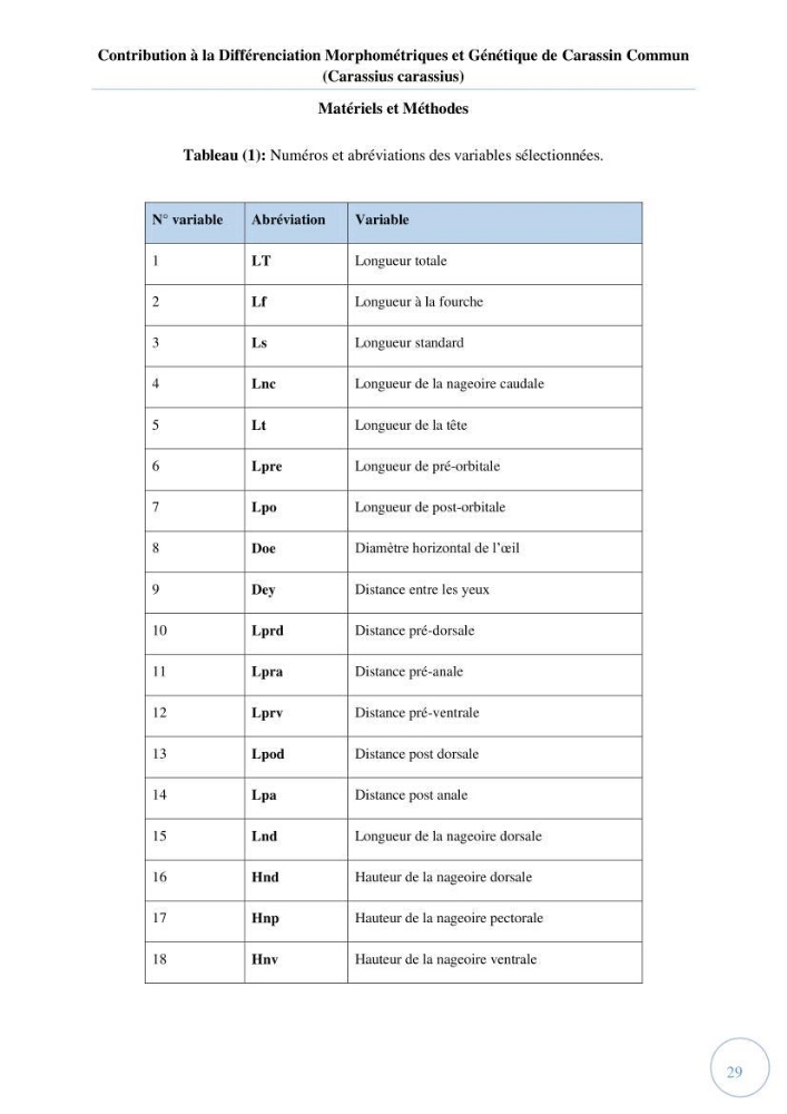 Contribution à la différenciation morphométrique et génétique des carassins communs (Carassius carassius):