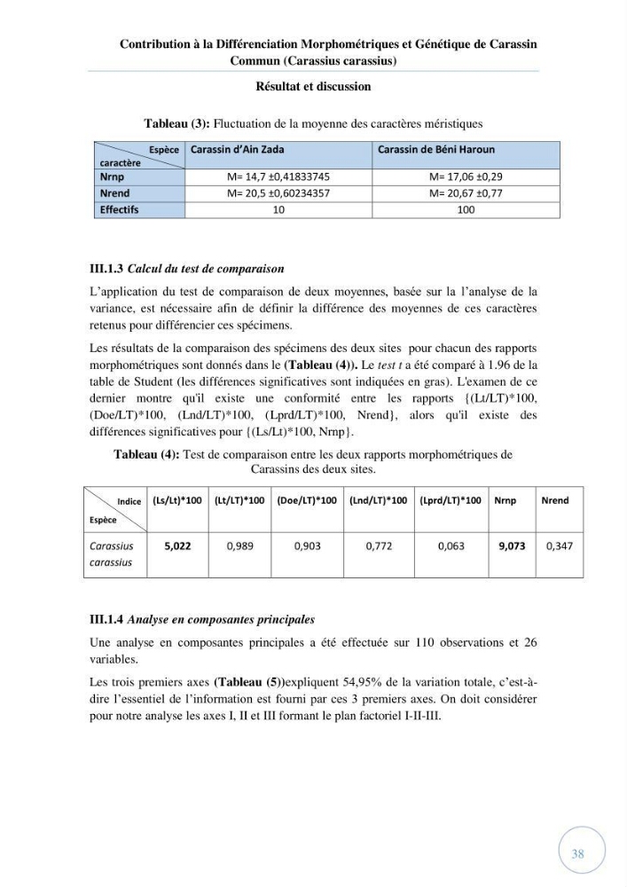 Contribution à la différenciation morphométrique et génétique des carassins communs (Carassius carassius):