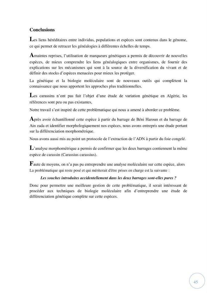 Contribution à la différenciation morphométrique et génétique des carassins communs (Carassius carassius):
