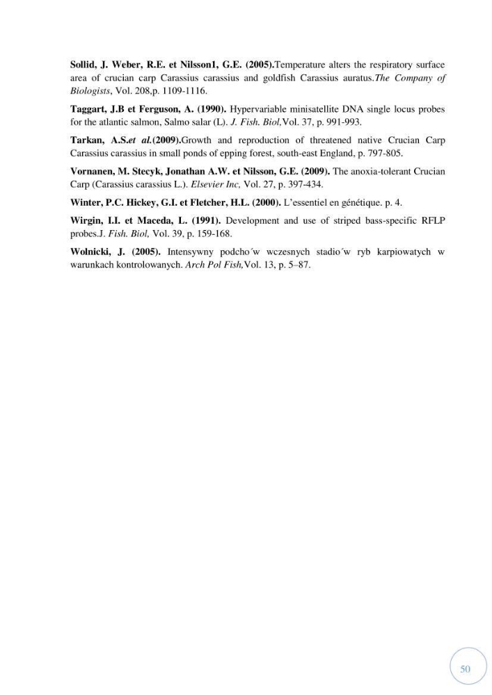 Contribution à la différenciation morphométrique et génétique des carassins communs (Carassius carassius):