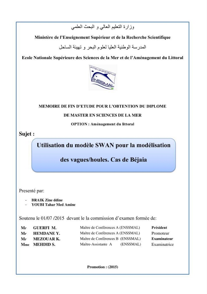 Utilisation du modèle SWAN pour la modélisation des vagues/houles