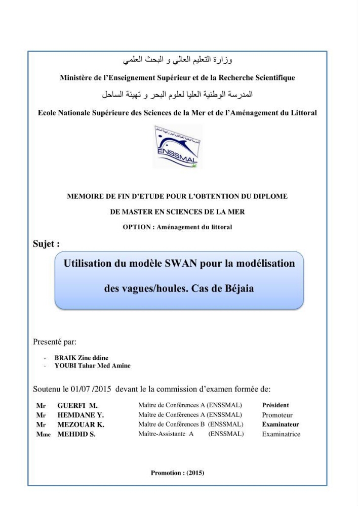 Utilisation du modèle SWAN pour la modélisation des vagues/houles