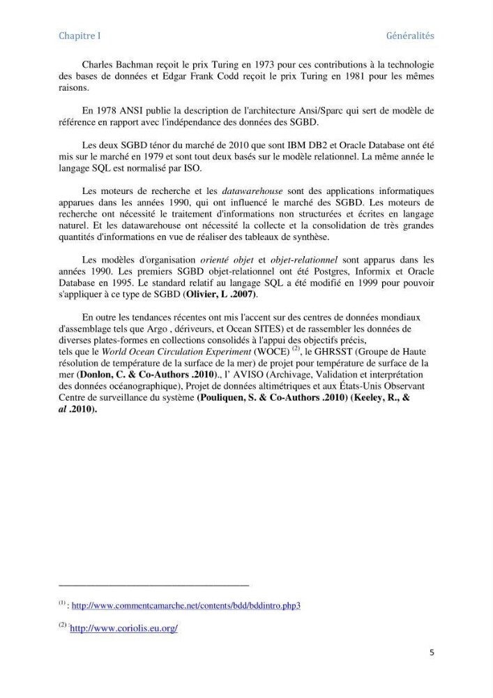 Inventaire des outils logiciels pour le traitement et la gestion d\'une base de données marine et cotière
