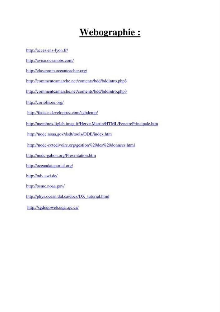 Inventaire des outils logiciels pour le traitement et la gestion d\'une base de données marine et cotière