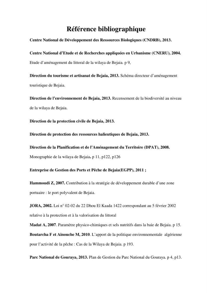 Evaluation de l\'état de mise en oeuvre de la loi 02-02 du 5 février 2002 relative à la protection et à la valorisation littorale dans la wilaya de Bejaia
