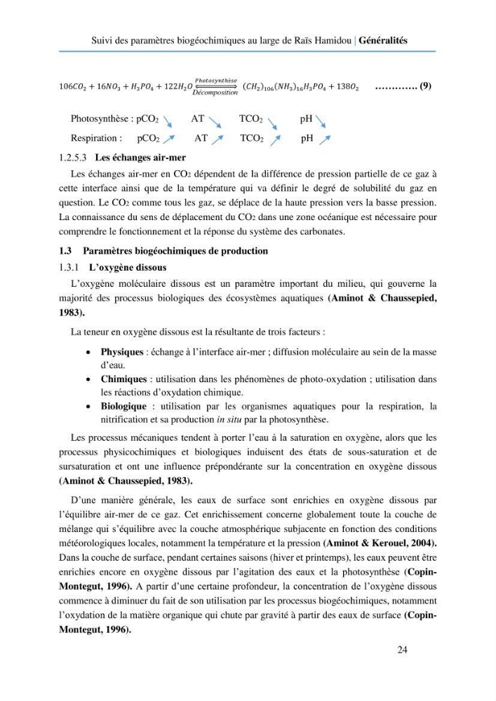 Suivi des paramètres biogéochimiques au large de Rais Hamidou entre Avril et juillet 2019
