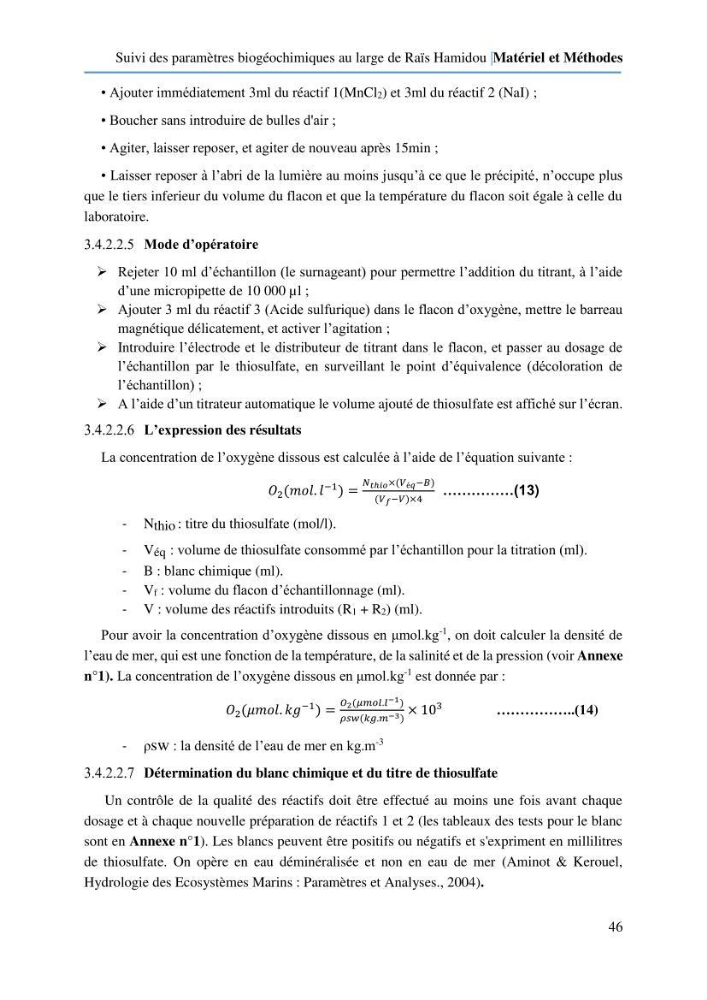 Suivi des paramètres biogéochimiques au large de Rais Hamidou entre Avril et juillet 2019