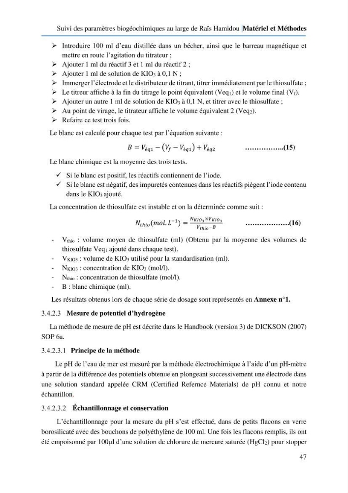 Suivi des paramètres biogéochimiques au large de Rais Hamidou entre Avril et juillet 2019