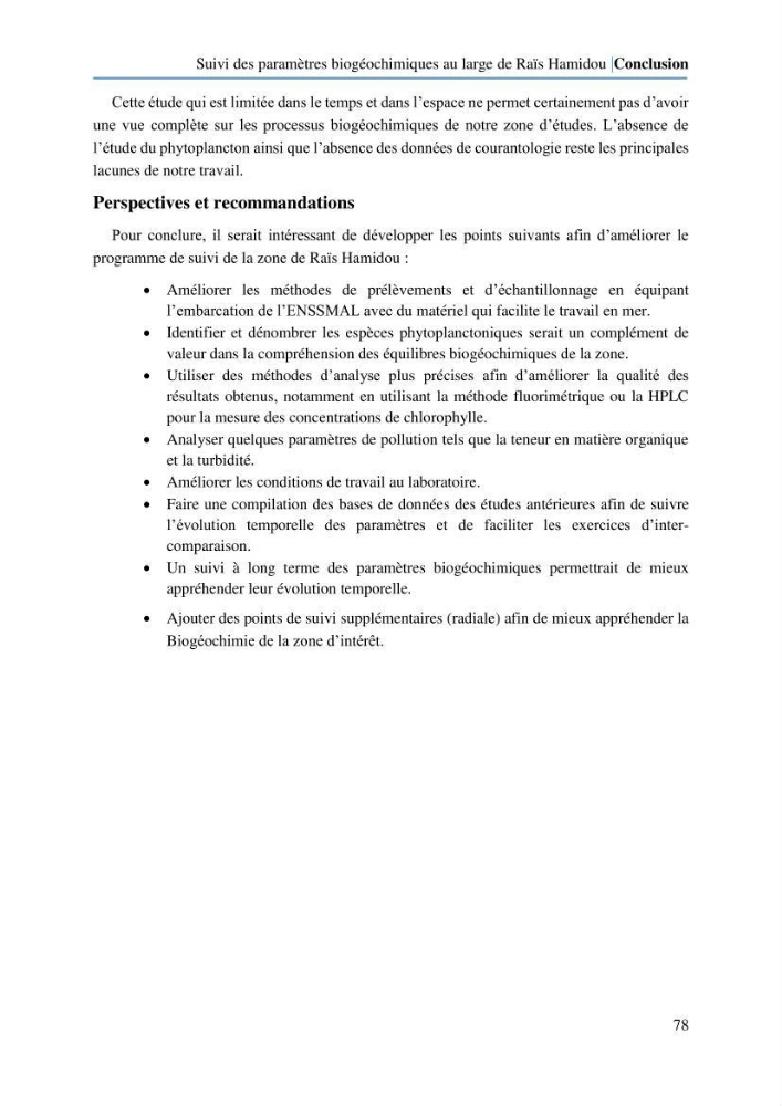 Suivi des paramètres biogéochimiques au large de Rais Hamidou entre Avril et juillet 2019