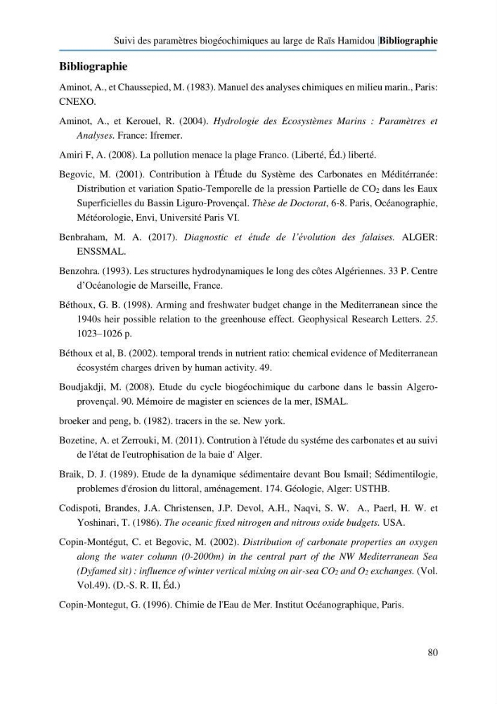 Suivi des paramètres biogéochimiques au large de Rais Hamidou entre Avril et juillet 2019